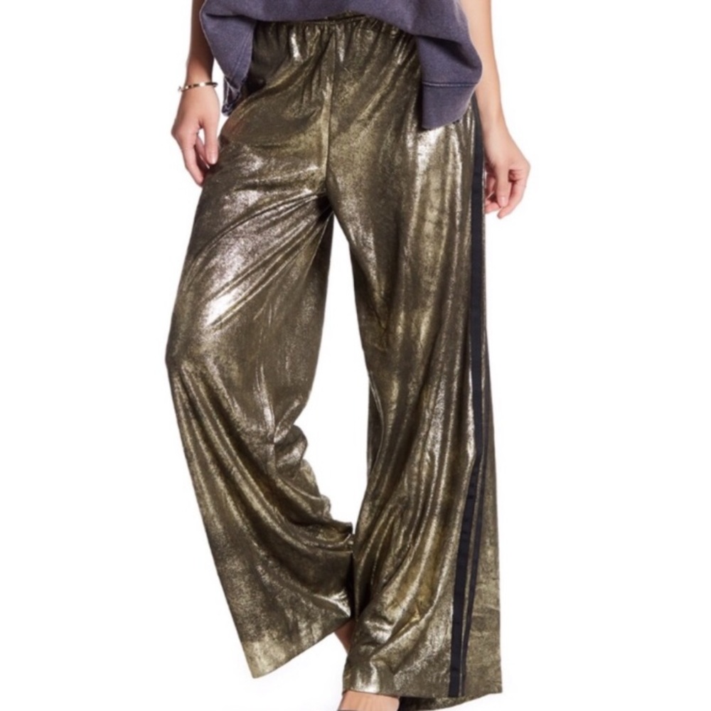 Free People Gold Metallic Party Pants